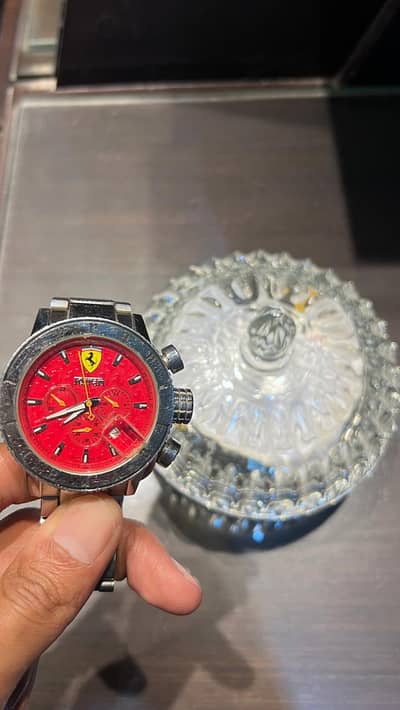 Ferrari Red Dial Chronograph Watch – Stainless Steel