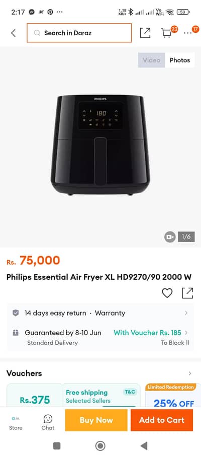 Philips air fryer xl 6.2 litre hd9270