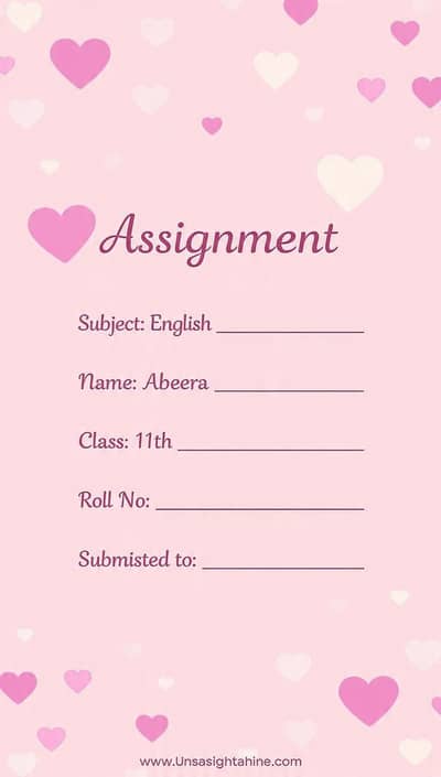 Custom Assignment Cover page design/ class 11/ pink theme