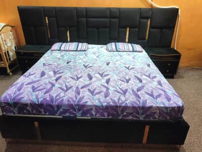 Velvet Double Bed Set with Dressing & Long Mirror for Sale