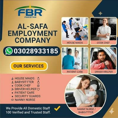 House maids, Maid, Baby Sitter, Chef, Home Cook, Patient Care, Driver