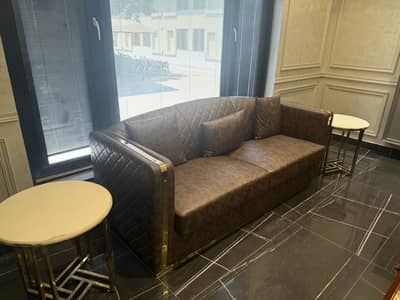 Sofa | Office Sofa | Brass 3 seater sofa | Sofa with 2 Side Tables.