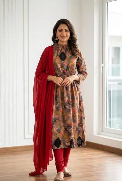 Three Piece Long Suit Women Stitched