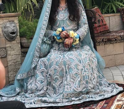 Ice Blue Heavy Embroidered Maxi | Bridal / Wedding Wear for Sale