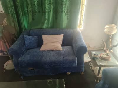 Blue velvet Sofa set (4)