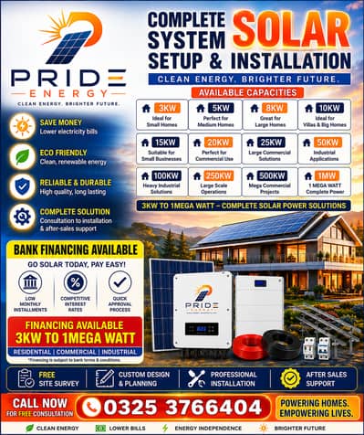 Solar System Installation | 3KW to 1MW | Bank Financing Available