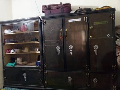 pair of two metal clothing cupboard and crockery ones
