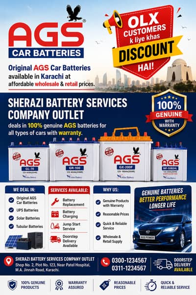 Original AGS Car Battery in Karachi | Genuine with Warranty Karachi. . .