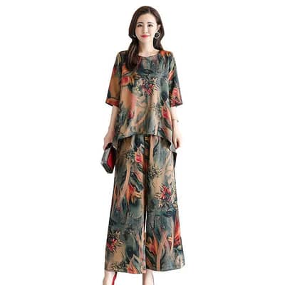 summer cotton linen shirt Capri set for women