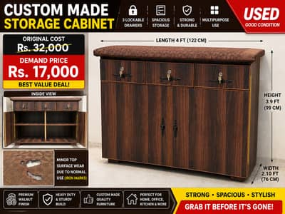 Custom Made Storage Cabinet | 3 Lockable Drawers | Walnut Finish