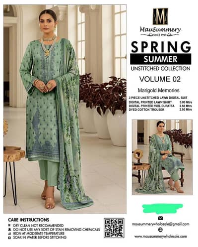 Unstitched lawn suit green digital printed