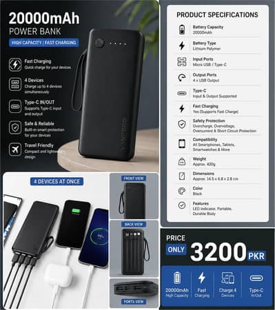 20000 mah power Bank 22 volt fast charge cold