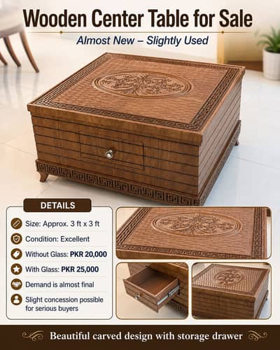 Center Table For Sale | 3x3 | Almost New