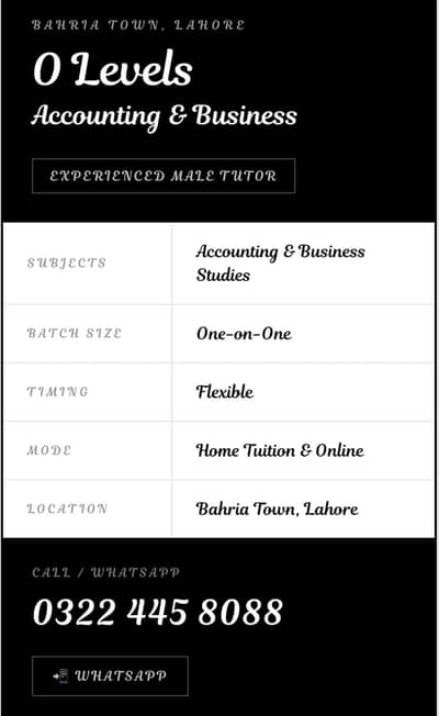 Male Tutor Available | Olevels (Accounting & Business & Economics)