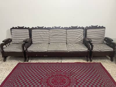  Solid Wooden 5 Seater Sofa Set for Sale – Good Condition