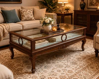 *Elegant Wooden Glass Coffee Table*