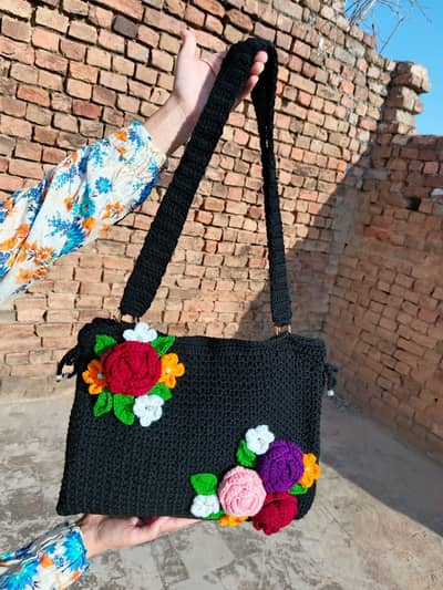 Handmade Crochet Floral Shoulder Bag | Premium Crochet Handbag