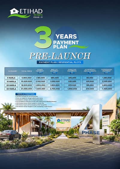 Etihad Town Phase 4 Lahore 3-Year Easy Installment Residential Plots for Sale