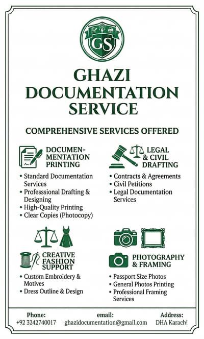we in ducumentation  service since 1999, DHA Clifton, also online