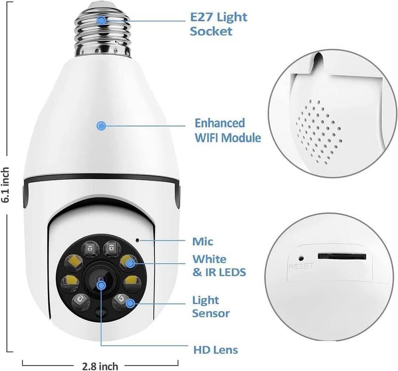 Mini 360 View Security Camera with Bulb E27 Stick 2