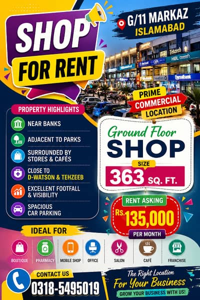 Ground floor Shop Available For Rent In G/11 Markez