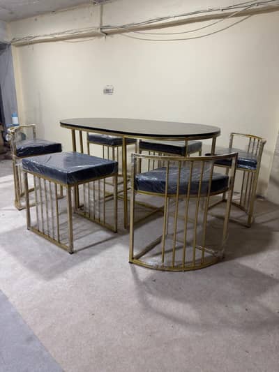6 Seater Dining Table Set | UV Sheet Top & Iron Steel Frame | chairs