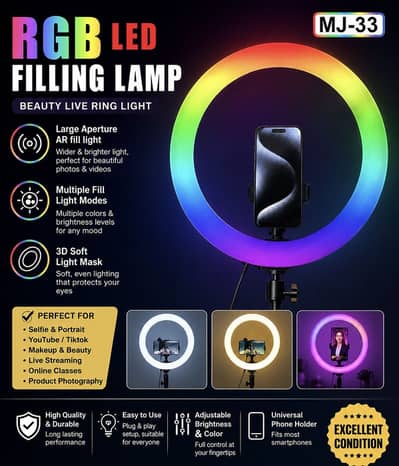 RGB LED Ring Light MJ-33 with Mobile Holder – Excellent Condition