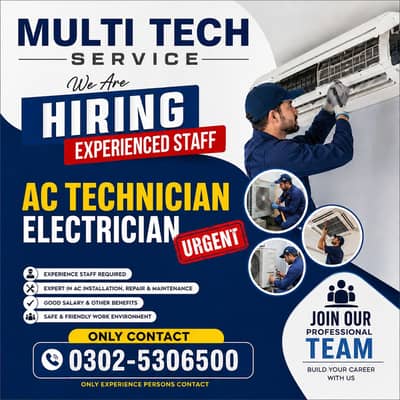 Urgently Hiring AC Technicians & Electricians – Experienced Staff Only