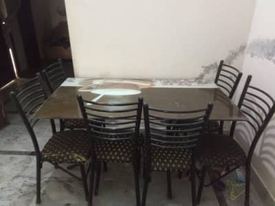 Dining Table with 6 chairs for sale lohe ka bna huva hai