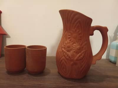 Clay Jug with 2 Glass