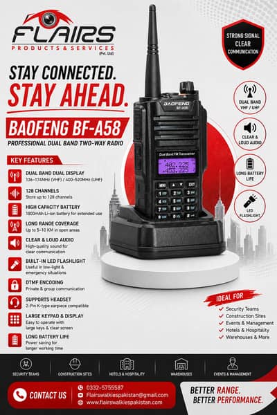 Baofeng BF-A58 Water Dust Proof, Dual Band Walkie Talkie, Long Range