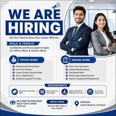 Hiring Now male and female for work