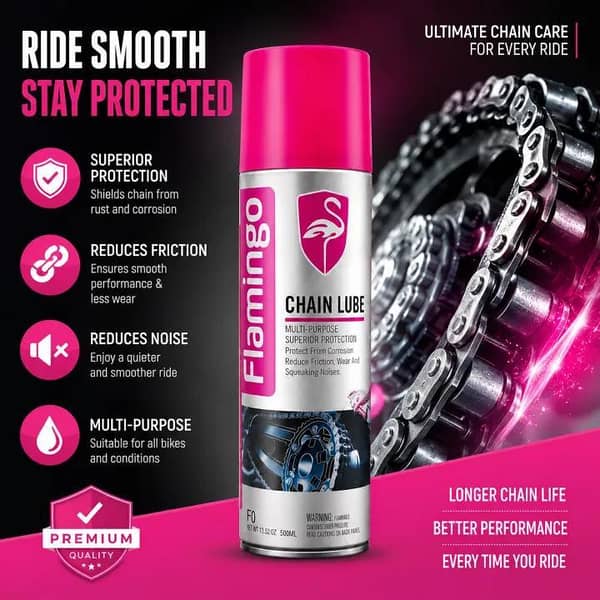 Flamingo Chain Lube Spray 500ML | Anti Rust Motorcycle & Bicycle Chain Lubricant | Smooth Performance Chain Oil