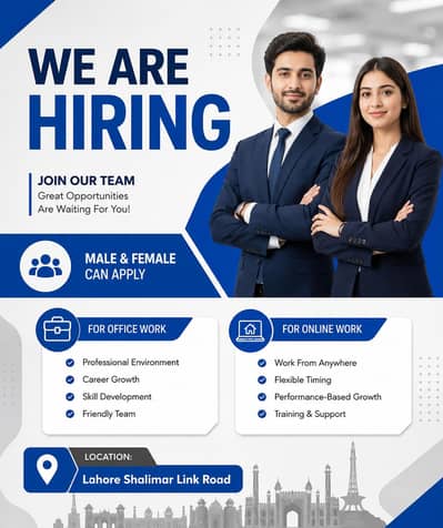 Hiring Now male and female for work