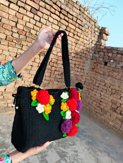  Handmade Crochet Floral Bag 