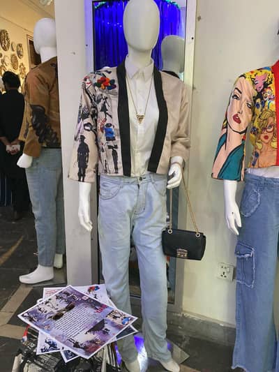 Artistic Print Cropped Blazer Jacket