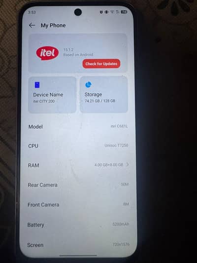 Itel city 200 4/128 full box 10 by 10 10 mah ki guarantee