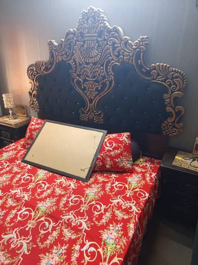 one end half year used bed dressing end two side table