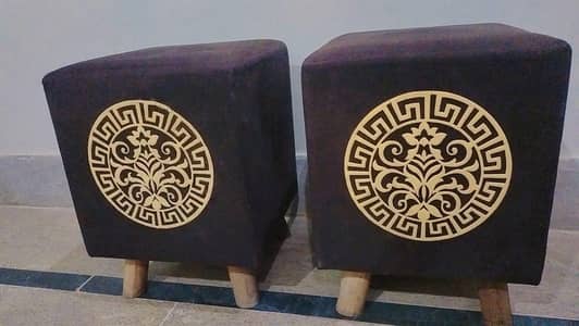 wooden velvet stool