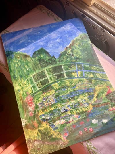 handmade landscape acrylic oil painting inspired by Monet's Gardeni