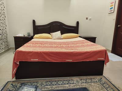 Queen Size bed with mattress and Side tables low Height bed with