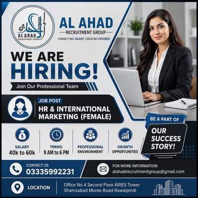 Female HR & International Marketing Staff Required