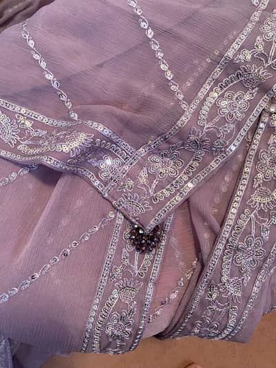 stunning dusty  purple Ambroided chiffon Anarkali suit with. dupatta