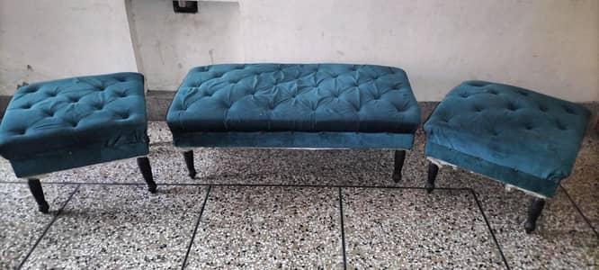 Luxury Velvet Tufted Bench Set – 3 Pieces | Stylish Sitting Bench Set