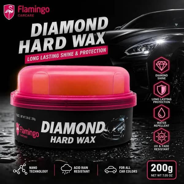 Flamingo Diamond Hard Wax Car Polish 200g – Long Lasting Shine, Paint Protection, Water Repellent Nano Wax for All Cars