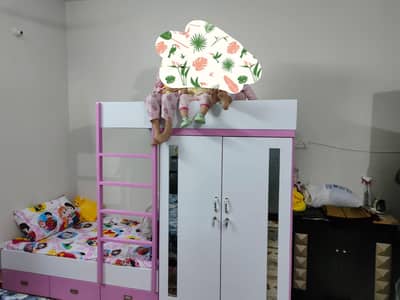 BUNK BED WITH WARDROBE NEW CONDITION-WOOD MADE