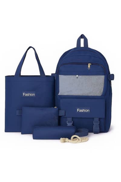 4-piece fashion backpack set with bag pouch and pencil bag