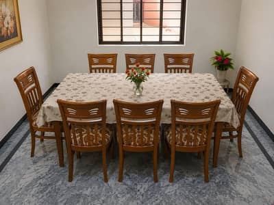 Glass top eight seater dinning table set