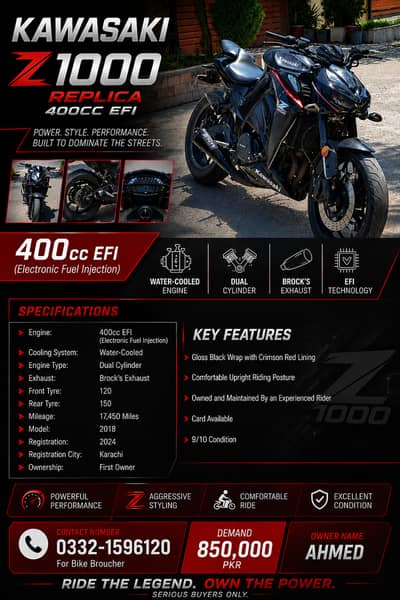 Kawasaki Z1000 Replica 400cc EFI | 2018 Model | First Owner | Karachi