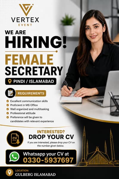 Female Secretary Required / Hiring Female Secretary In Islamabad